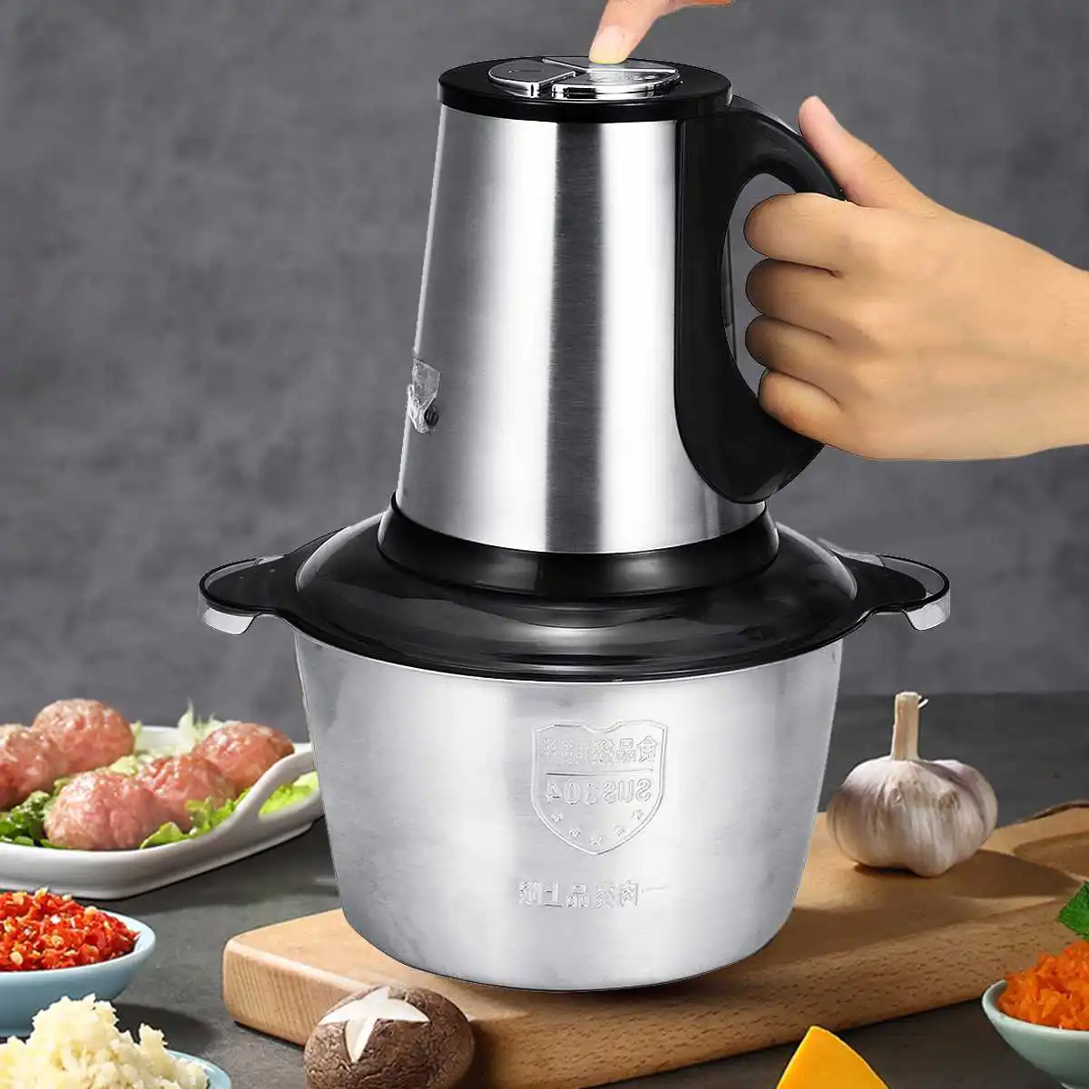 3L/2L Stainless Steel/Glass Meat Grinder 3Speed Electric Chopper Meat Grinder Household Automatic Mincing Machine Food Processor