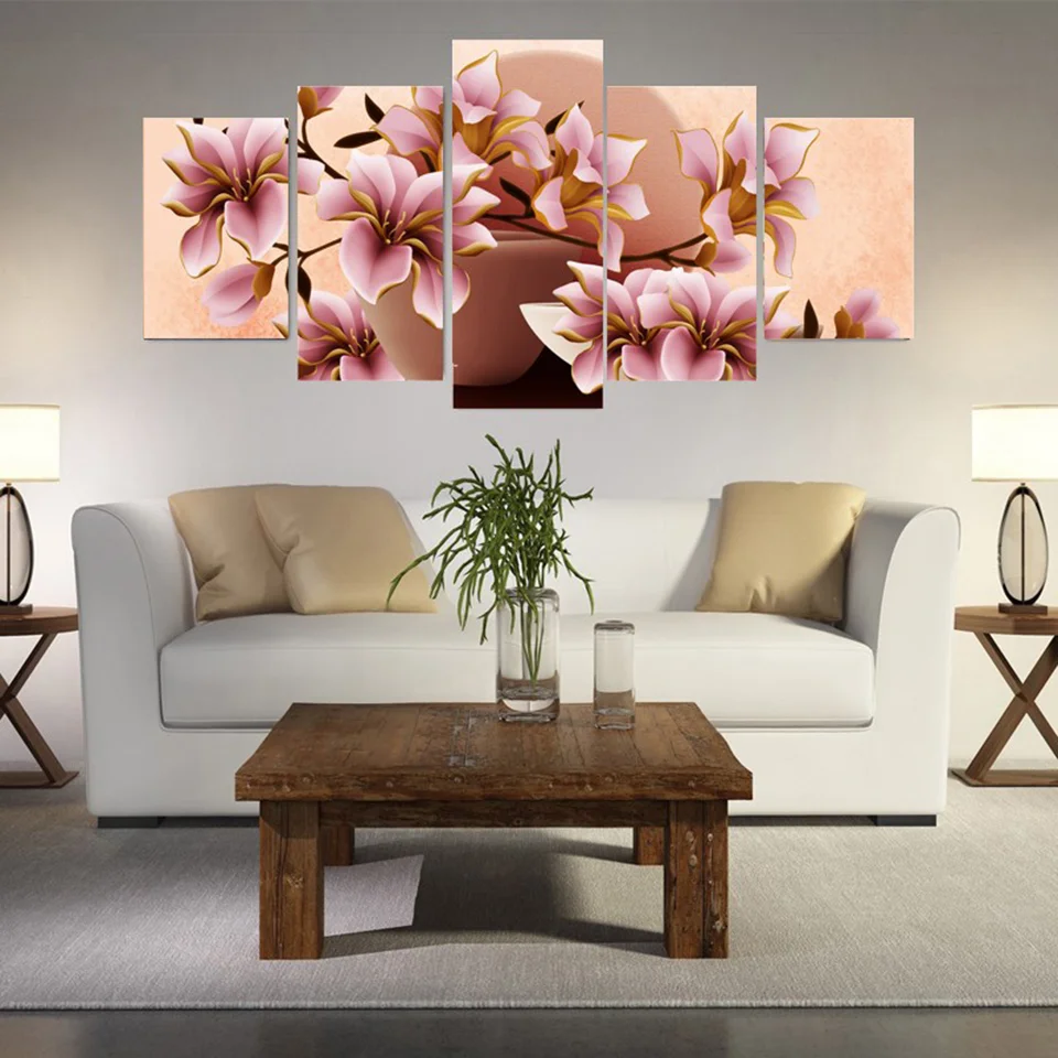 Wallpaper Frame Painting, Red Flower Knife, Wall Art Pictures, Kitchen, Restaurant Decoration, Living Room, 5 Pcs