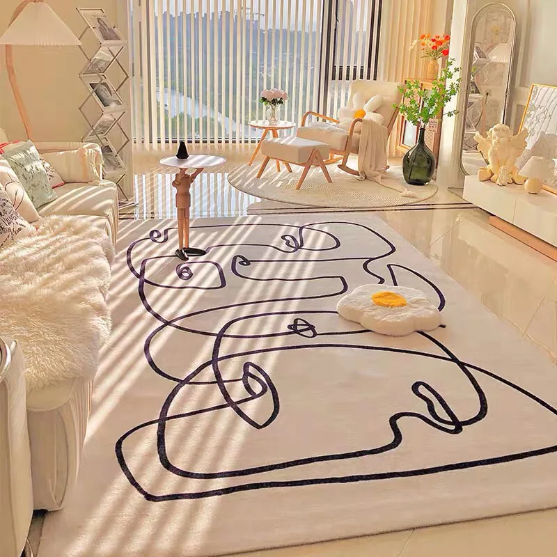 

Modern Concise Stirped Living Room Carpet And Rug Abstract Bedroom Rug Nordic Line Home Coffee Table Floor Soft Study Room Mat
