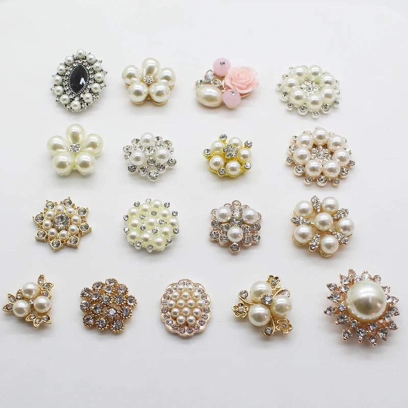 New Hot Prices Mix Size Buttons 5Pcs/Lot man made Pearl Alloy Buttons DIY Handwork Sewing Decoration Metal Accessories