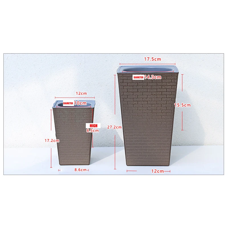 Brick Pattern Flowerpot Imitation Metal Plastic Flower Pot Square And Tall Type For Gardening Potted Plants Cachepot for Flowers