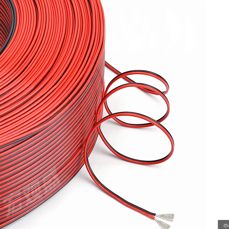 

10/20/30/50M UL2468 2pin Electrical Wires Tinned Copper Cable Red Black Flat Ribbon Cable 16 18 22 24 26 28 awg LED Car Wire 12V