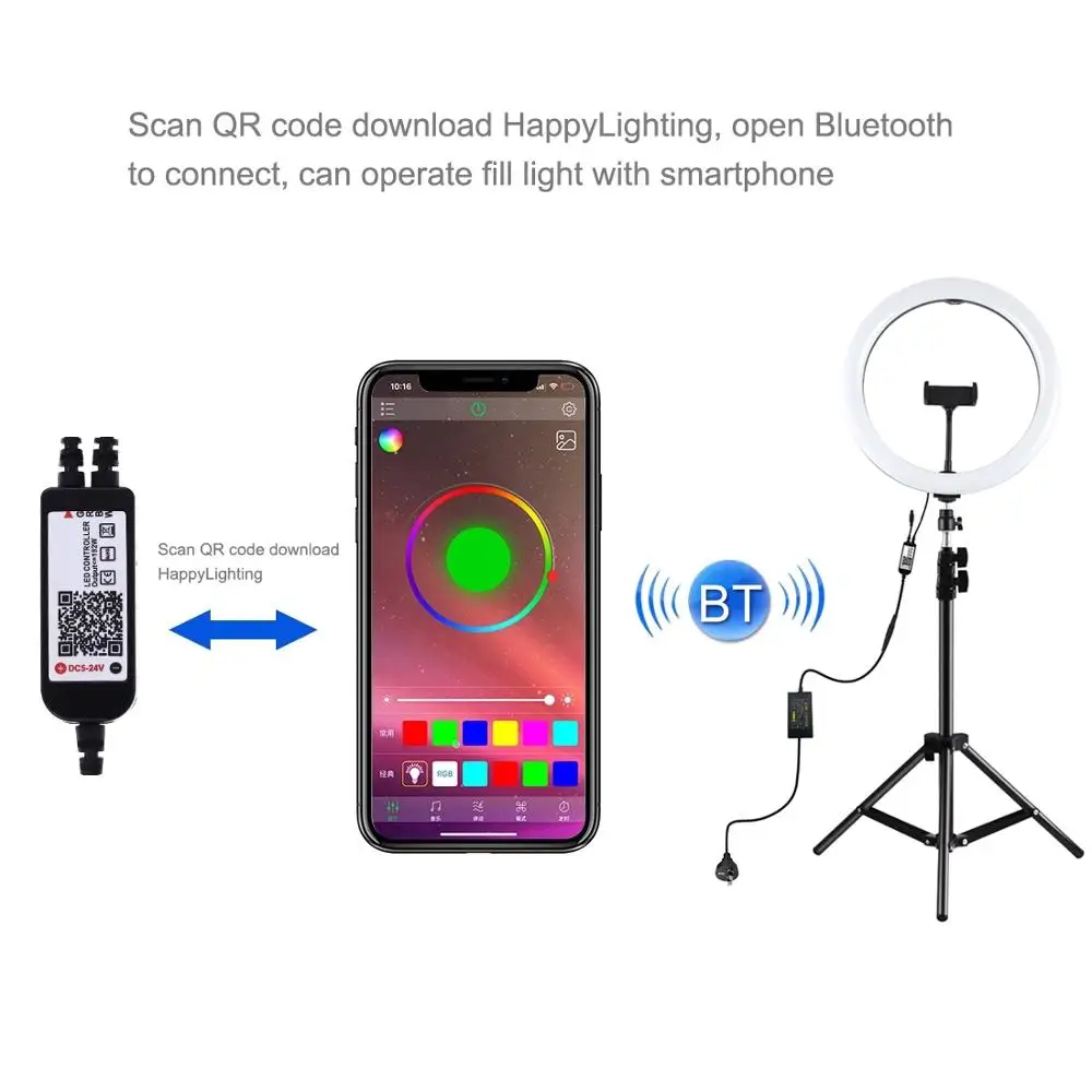 PULUZ 12 inch Dimmable RGB LED Selfie Ring Lights & 1.1m Stannd Tripod &Remote for Photos &YouTube Videos Vlogging Video Light