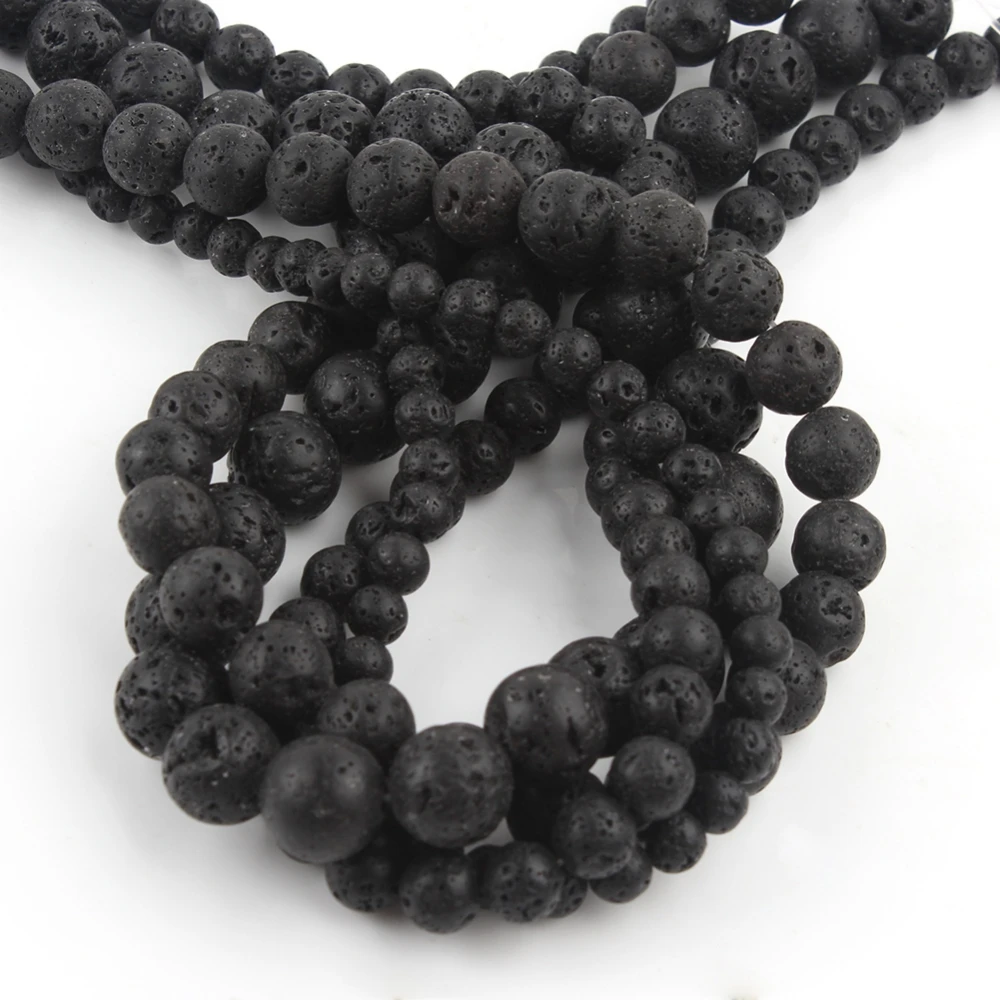 Natural Volcanic Rock Black Lava Stone Beads Round Loose Spacer Beads For Jewelry Making DIY Bracelet 15\