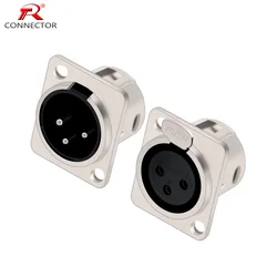 2pcs XLR connector 3pins panel mount chassis socket male plug female jack Zinc alloy shell copper pins