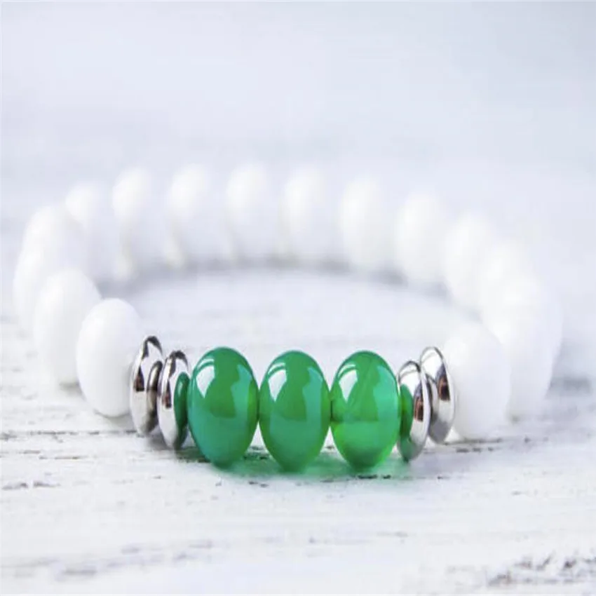 8mm Tridacna Green jade Gemstone Mala Bracelet Unisex Bead Gemstone Lucky Spirituality Sutra Men Healing Pray Stretchy Handmade