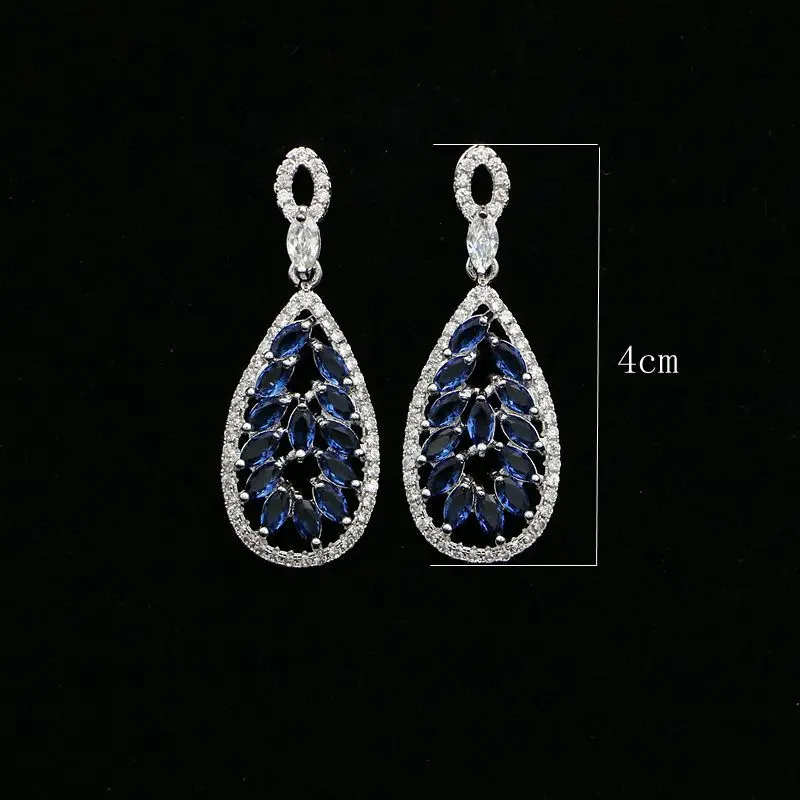 Natural Blue Cubic Zirconia Drop Earrings 925 Sterling Silver Bridal Jewelry Long Earring For Women