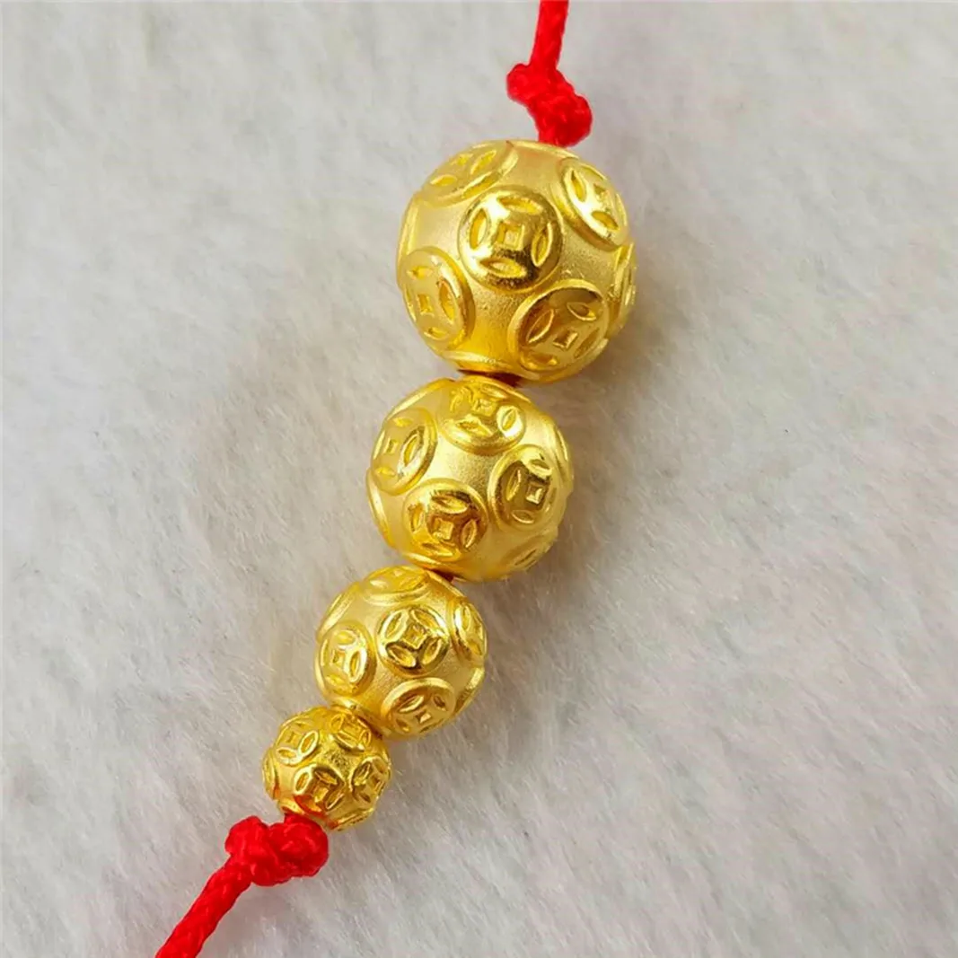 1pcs Pure 999 24K Yellow Gold 3D Lucky Xiangyun Coin Transfer Beads Pendant