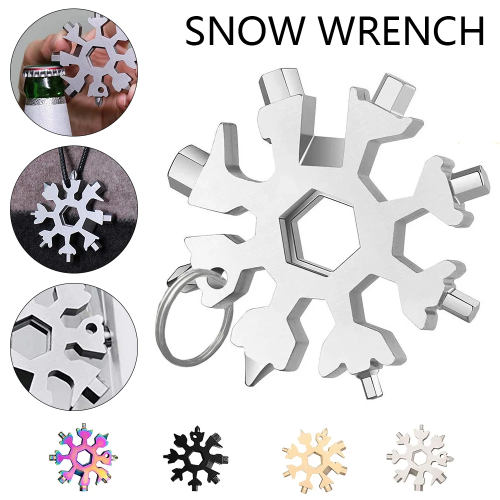 Chave de Parafuso Chave Sextavada Snowflake Camping Key Ring Outdoor Pocket Tool Ferramentas Saca-rolhas para Reparação 18 em 1