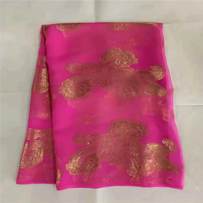 High quality 5 yards fashion gilded silk african fabric suitable for women clothing sewing materials.N5