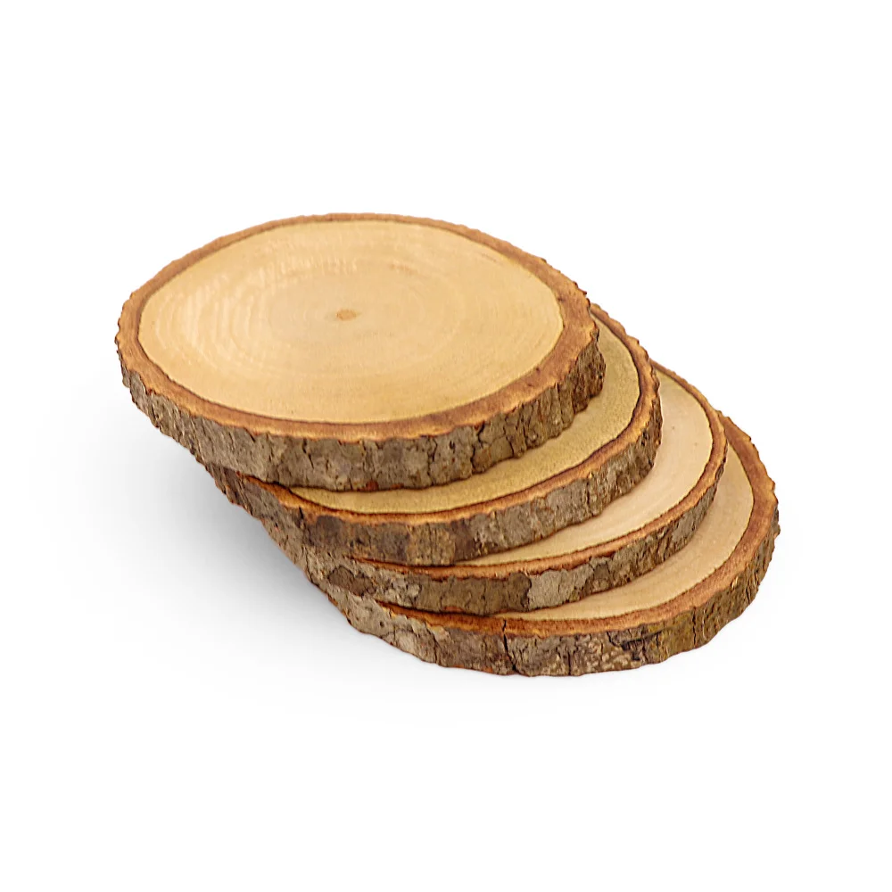 Jaswehome 4pcs Natural Wood Round Coasters Set Wooden Coasters With Bark Table Mat Coffee Tea Mug Drinks Holder Cup Mat