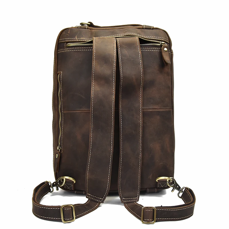 High Quality Leather Backpack Double Zipper Cowhide Backpacks Brief Case Travel Office Dual Use Shoulder Bags Pure Leather