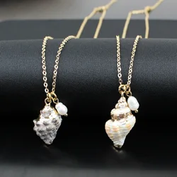 Creative Fashion Natural Shell Necklace Beach Conch Freshwater Pearl Gold Color Mother Shell Pendant 18k Gold Plated Necklace