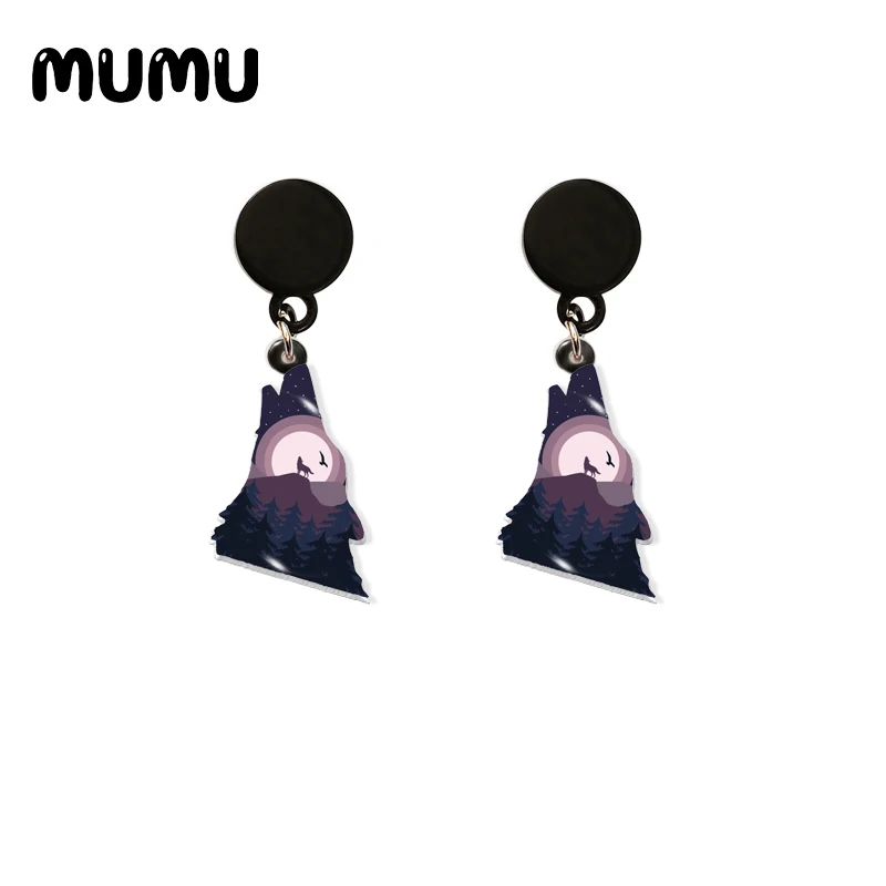 2021 New Wolf with Rose Drop Earring Animal Acrylic Earrings Resin Epoxy Handmade Jewelrys