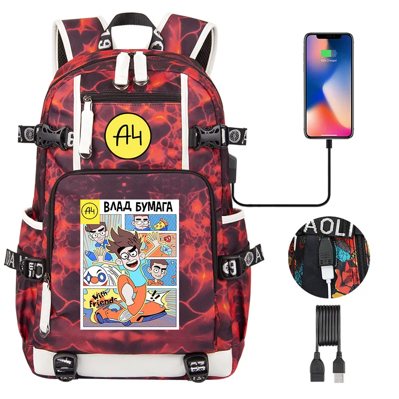 2022 NEW а4 мерч рюкзак Boy Girl Backpack USB ВЛАД А4 Cartoon Children Bookbag Men Teenagers Fashion Traveling Backpack