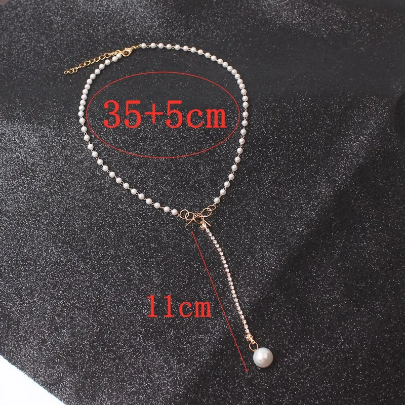 Ins Fashion Sweet Korean Style Imitation Pearl Clavicle Necklace Women Personality Chain Bow knot Rhinestone Pendant Necklace