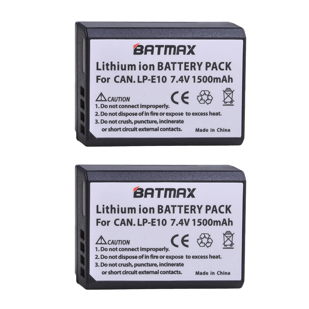 Batmax 2Pc 1500mAh LP-E10 LP E10 Camera Battery for Canon EOS Rebel T3 T5 T6 Kiss X50 Kiss X70 EOS 1100D EOS 1200D EOS 1300D