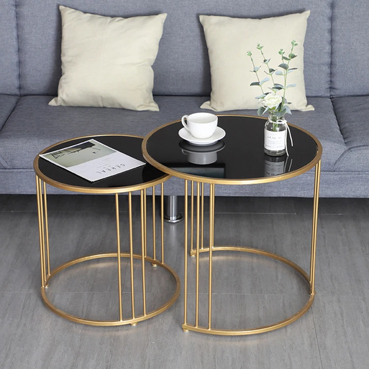 

Simple Gold Iron Coffee Table Living Room Luxury Sofa End Table Nordic Metal Frames Glass Table Top 2 Table Combination