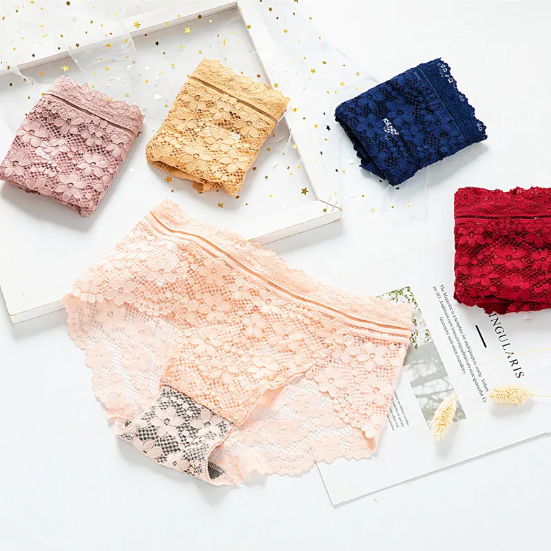 Sexy Lingerie Women Panties Mid-Rise Lace Flower Panty Cotton Crotch Comfortable Female Briefs Intimate Girl Underwear