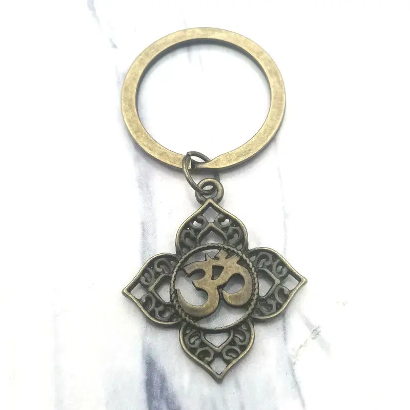 Out of Print Personality Mandala Lotus Sanskrit OHM OM AUM Religion Buddhism Keychain Men and Women High QualityKeychain Jewelry