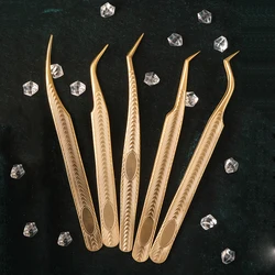 High quality eyelashes tweezers Anti-slip Design 3D 6D Lashes Extensions tweezers 100% Closed High Gold false eyelashes Tweezers