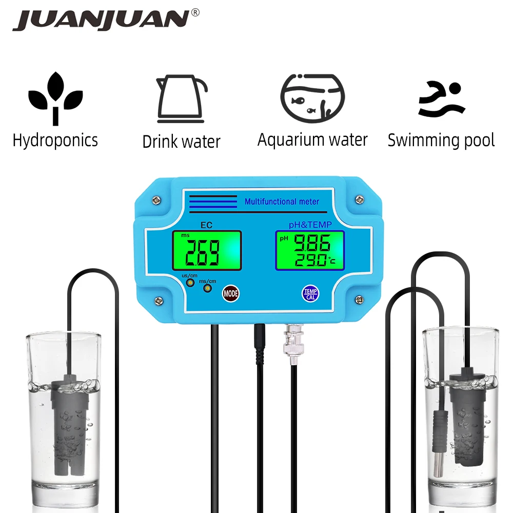 PH EC TDS Meter ORP TEMP Controller Water Quality Detector BNC Type Probe Water Quality Tester for Aquarium Pools Drinking Water