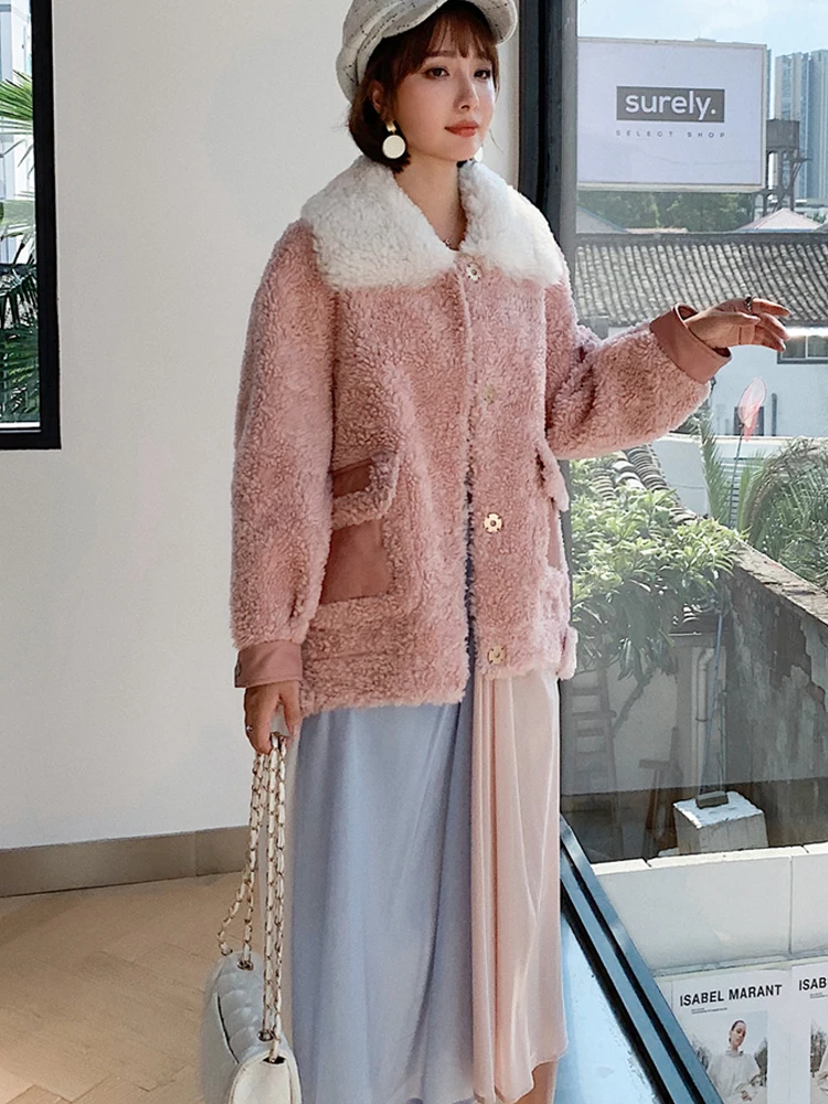 Pink Sheep Shearing Vintage Jacket Women Winter Clothes 2020 Korean Short Real Fur Coat Female 100% Wool Coat Fur Top Hiver 1919