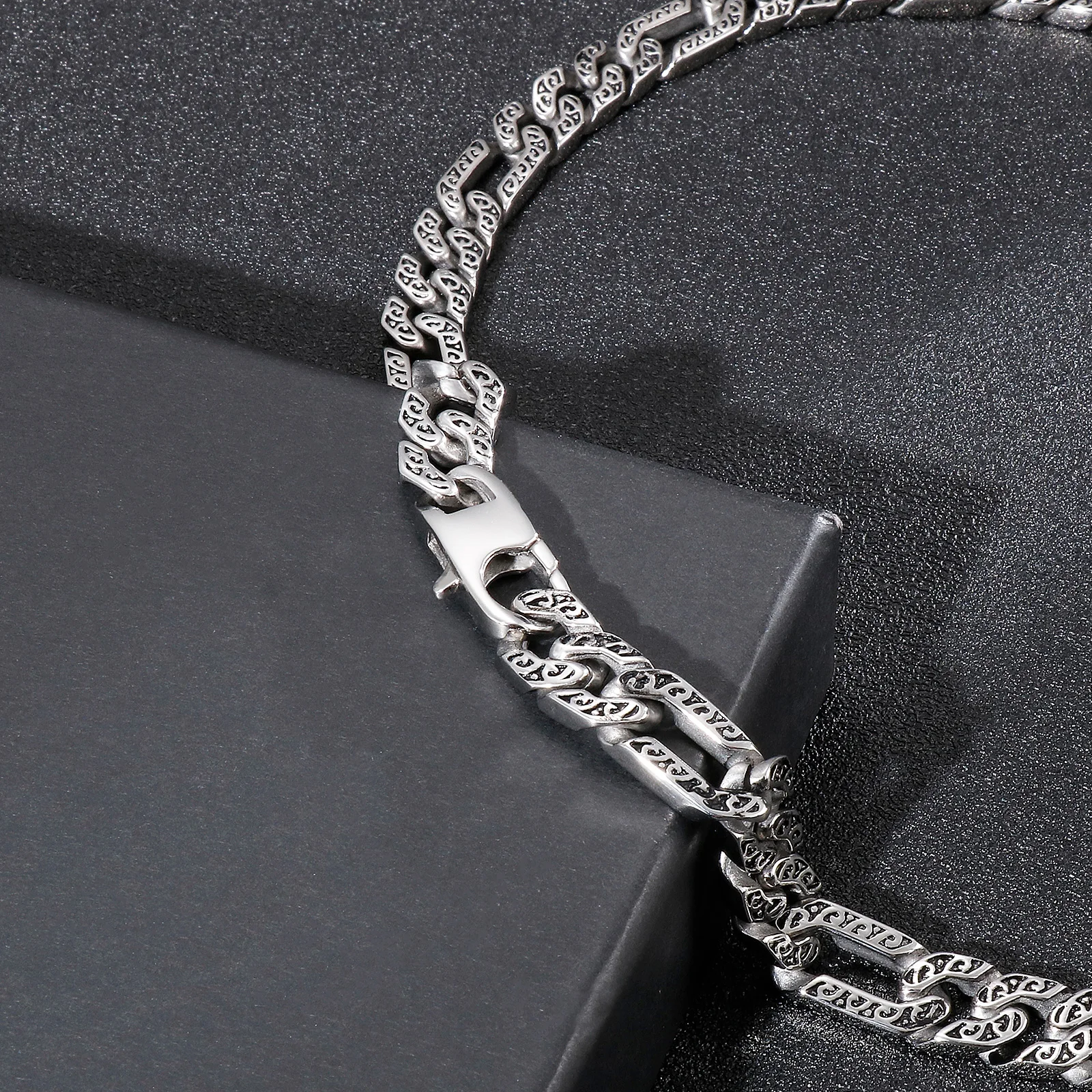 Fongten 10mm Figaro Chain Men Necklace Stainless Steel Cuban Chain Charm Choker Necklace Male Silver Color Heavy Jewelry