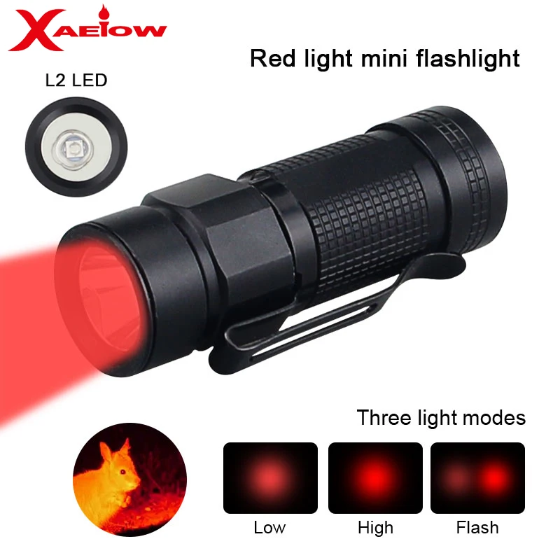 Mini LED Red Light UV Flashlight CLIP EDC Portable Hiking Tiny 3Modes Hunting Torch Waterproof Lamp+16340+USB Charger