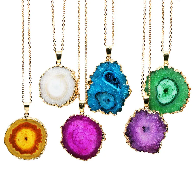 Irregular Sunflower Crystal Necklace Natural Stone Pendant Necklaces for Women Reiki Healing Jewelry Purple Rose Red