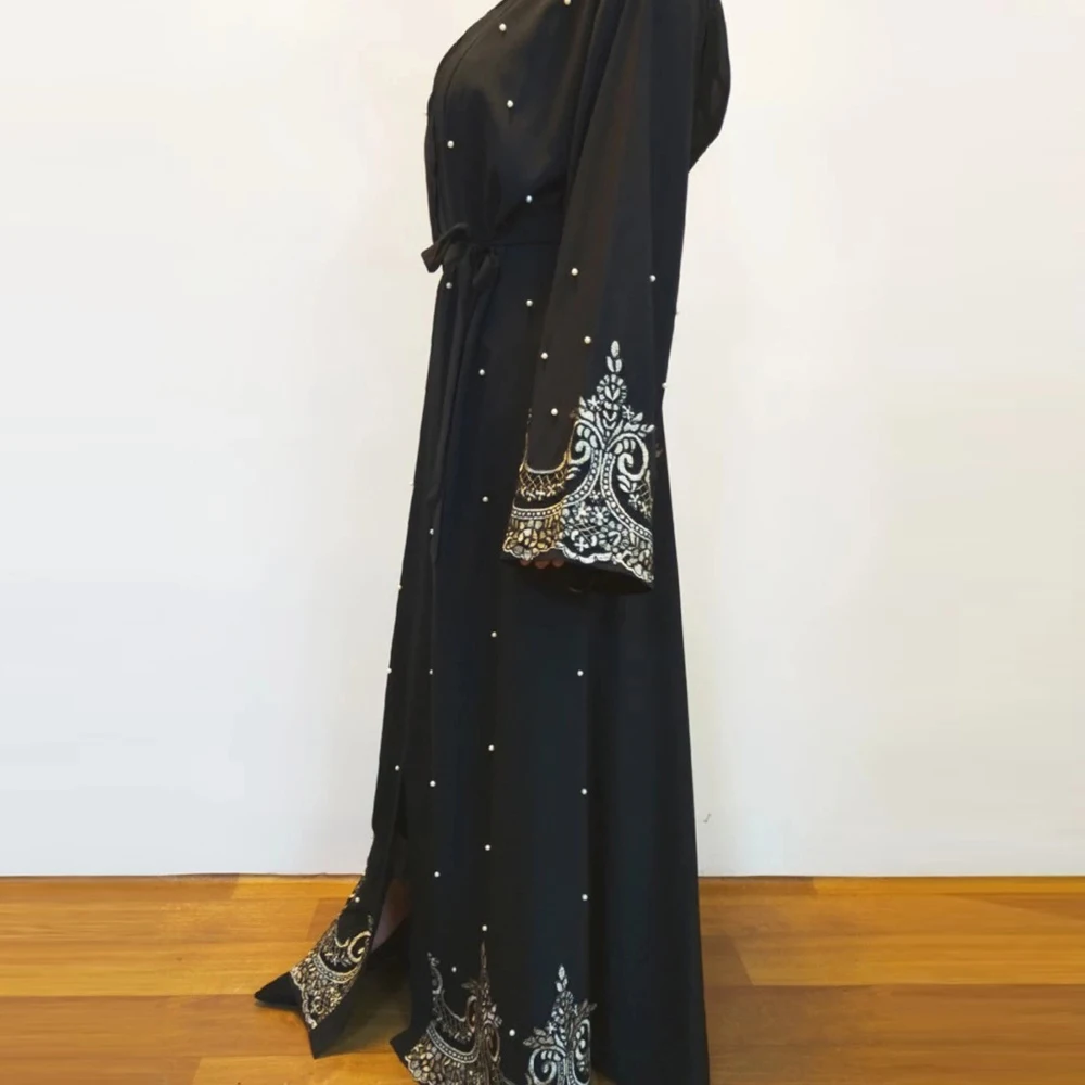 Moslim Vrouwen Appliqueert Abaya Open Kimono Arab Gewaad Kraal Turkse Dubai Midden-Oosten Ramadan Islamitische Kleding Vest Maxi Gewaad