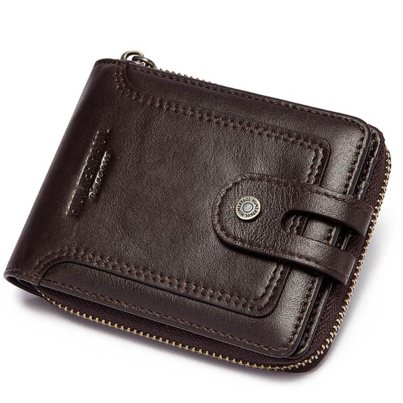 

New RFID Bifold Men Cowhide Leather Zip Around Wallet Card Holder Coin Purse