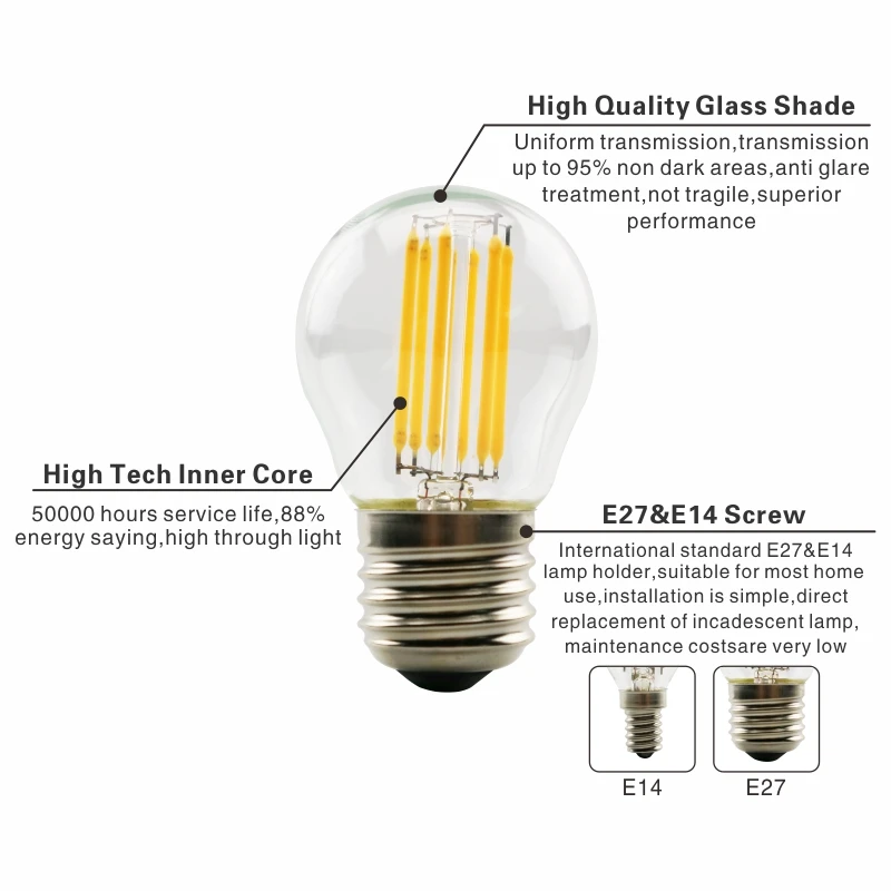 10pcs/lot E27 E14 Retro Edison LED Filament Bulb Lamp 110V 220V Light Bulb C35 G45 Glass Bulb Vintage Chandeliers Candle Light