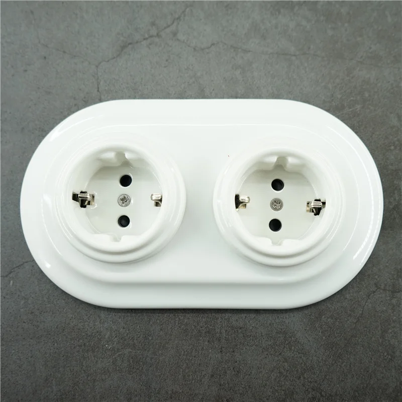 Flush-mounted 2 Porcelain Frames Electrical Wall Socket outlet 240V,16A