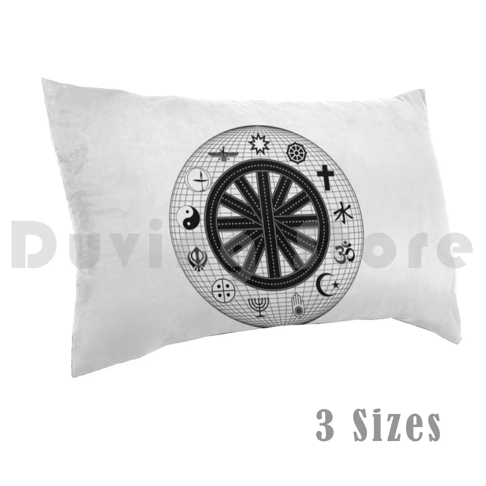 World Of Global Religions. Pillow Case Printed 50x75 Ahimsa Ahura Mazda Bahai Black Buddhism Christian