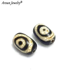 2pcs/iot 8*12mm Cylindrical Agate Beads Tibet Phoenix Eye Totem Old Black/White DZI Beads Amulet Jewelry DIY