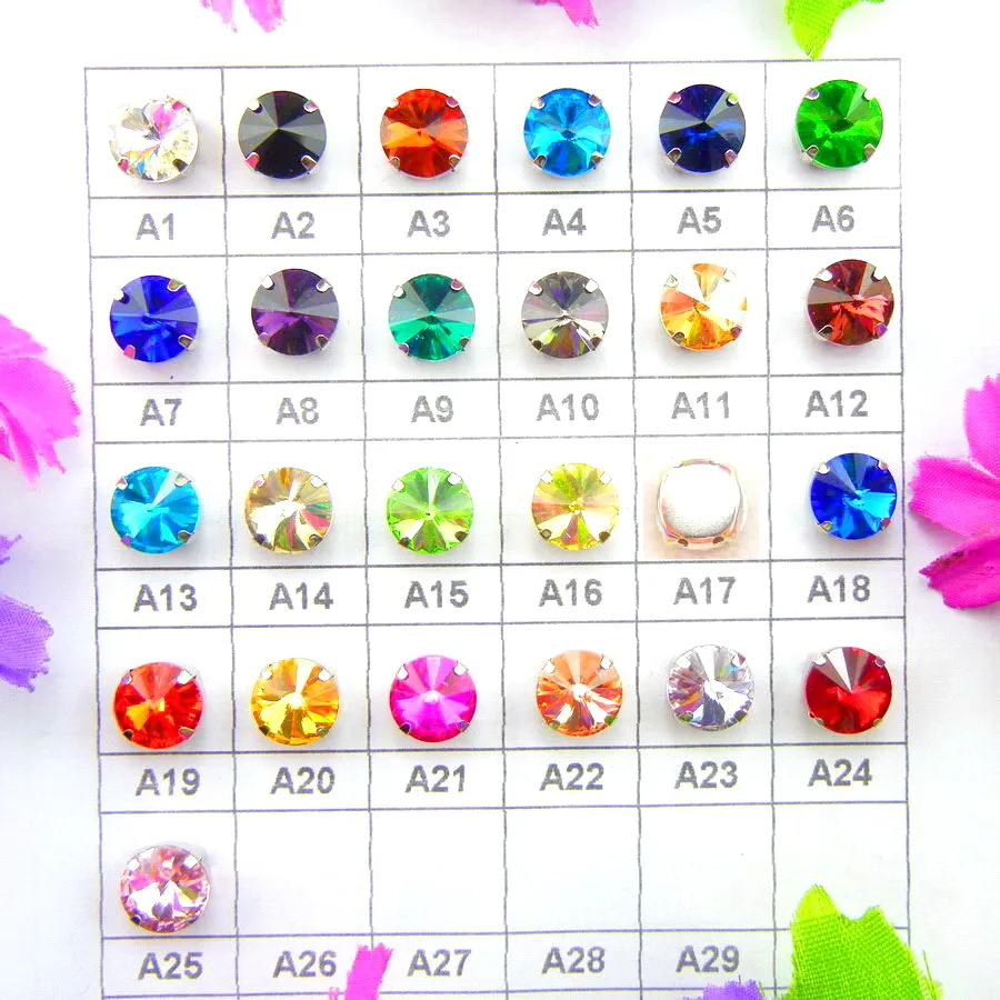 Glaskristall-Silberkrallen, 7 Größen, Farben gemischt, Rivoli, runde Form, zum Aufnähen, Strassperlen, Kleidungsstücke, Schuhe, Accessoires, DIY-Dekoration – Detail 4