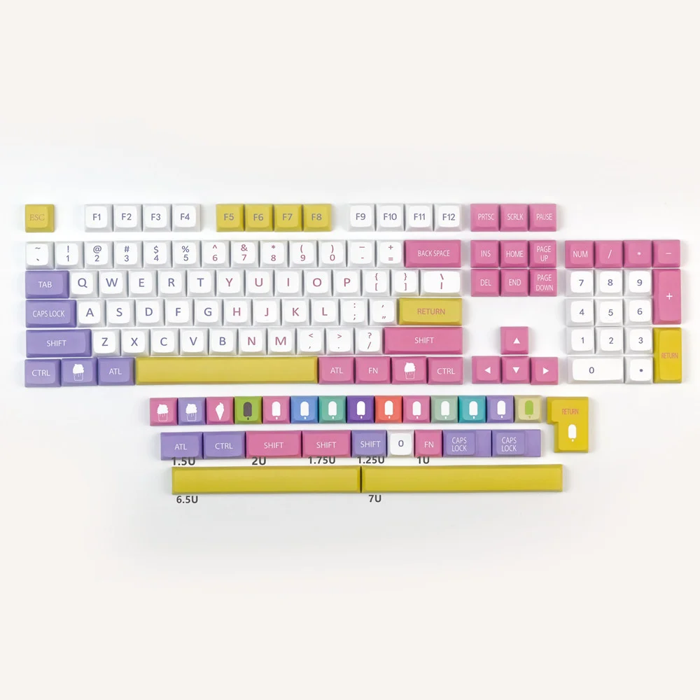 

1 Set ICE Cream Keycaps PBT 5 Sides Dye Sublimation Key Caps XDA Profile Keycap With 6.5U 7U Spacebar ISO Enter For HHKB