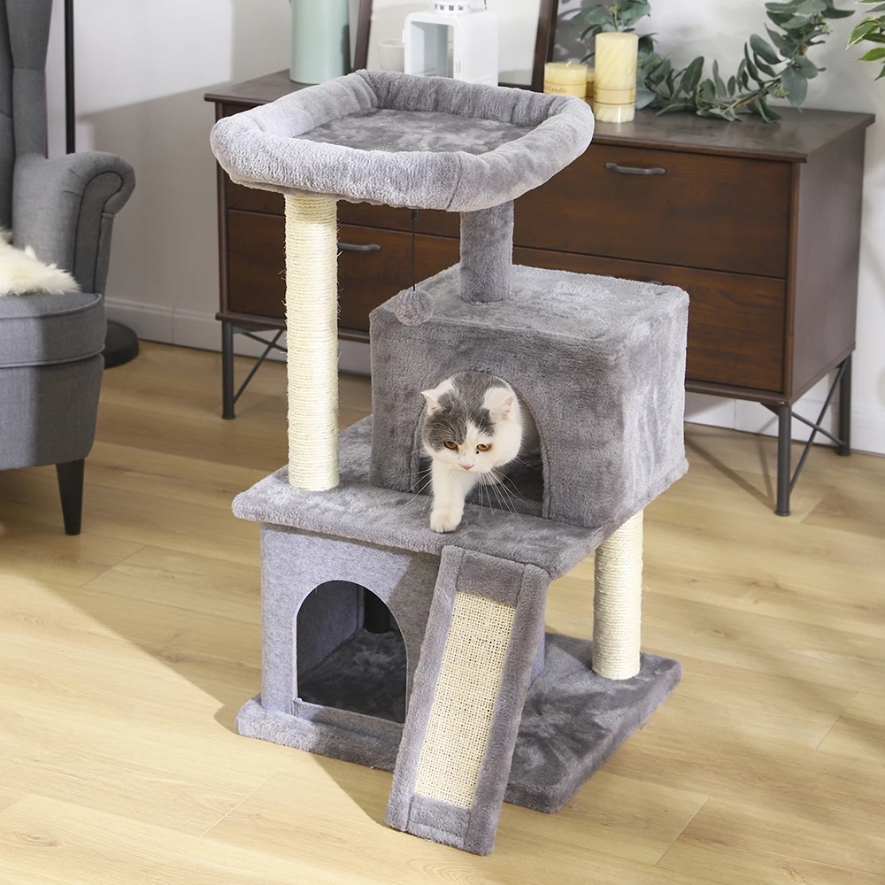 Postes de rascado de Sisal para gatos, torre de salto, casa de mascotas, Protector de muebles de madera