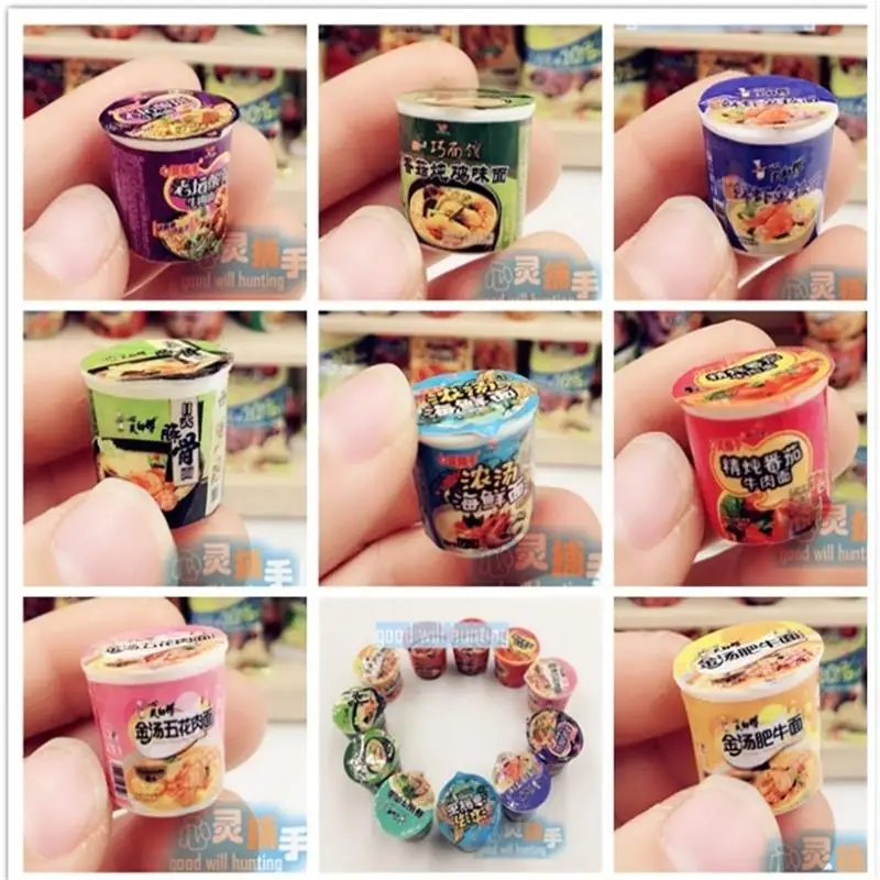 1pcs 1.9cm 1:12 Miniature drums of instant noodles with food fork Mini Chinese Instant Noodles for dollhouse decor kitchen Toys