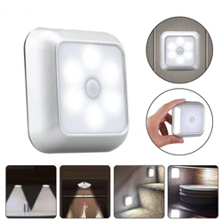 Square 6LED motion sensor AAA battery box cabinet light stair light night light hook film magnet 3 installation modes