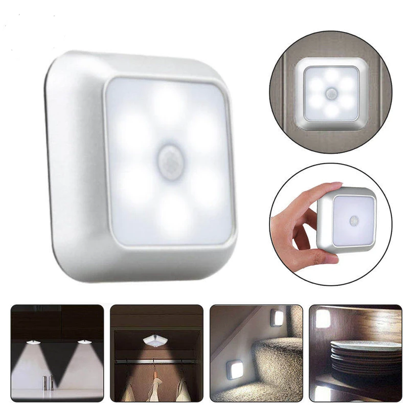 luminaria quadrada com sensor de movimento 6led aaa caixa de bateria luz para escada luz noturna gancho pelicula magnetica modos de instalacao 01