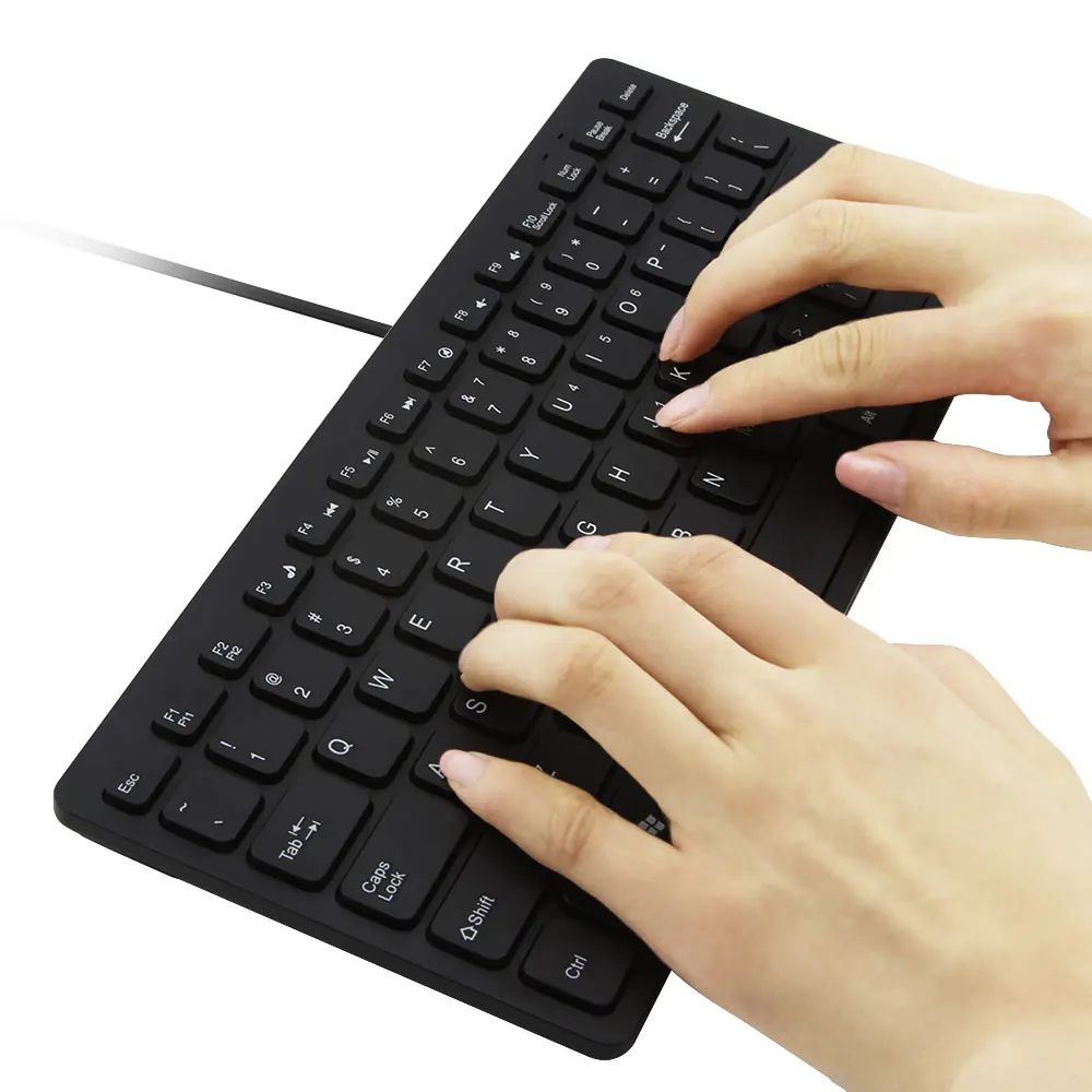 

USB Wired Keyboard Black Office Gaming Keyboard Portable Mini Ergonomic Ultra Slim Keypad with 87 keycaps For Laptop PC Gamer