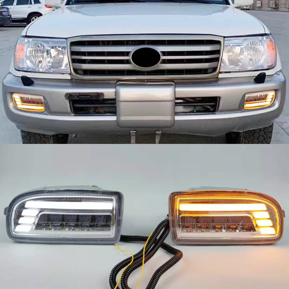 1 Pair LED Fog Lights for TOYOTA LAND CRUISER 100 LC100 1998-2008 DRL Turn signal Driving Lamp fog light UZJ100 FZJ100