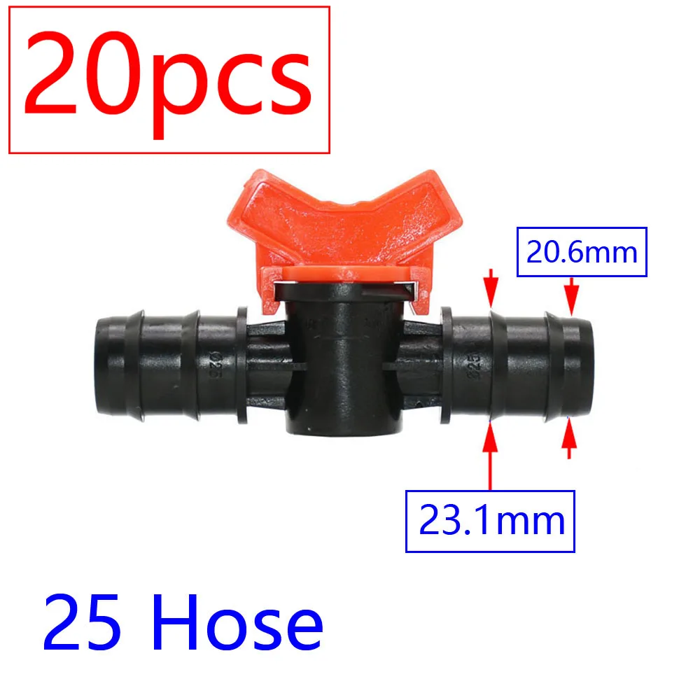 20pcs Drip Irrigation Mini Valve 4/7 3/8/10/12/16/20 /25mm Pipe Garden Tap 1/2" 3/4" Male Thread Water Hose Barb Connector