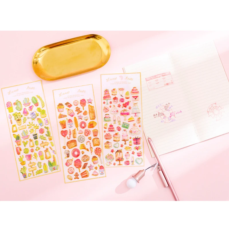 1pcs/pack Sweetheart Cake PVC Scrapbook For Children Diary Decoration Gifts Crystal Epoxy Sticker Six Selection