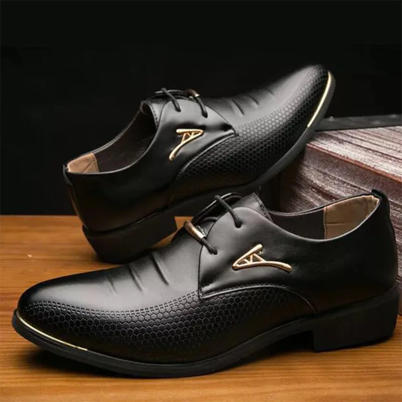 Mazefeng Men Leather Shoes Man Business Dress Classic Style Flats Brown Black Lace Up Pointed Toe Shoe for Men Oxford Shoes 2020