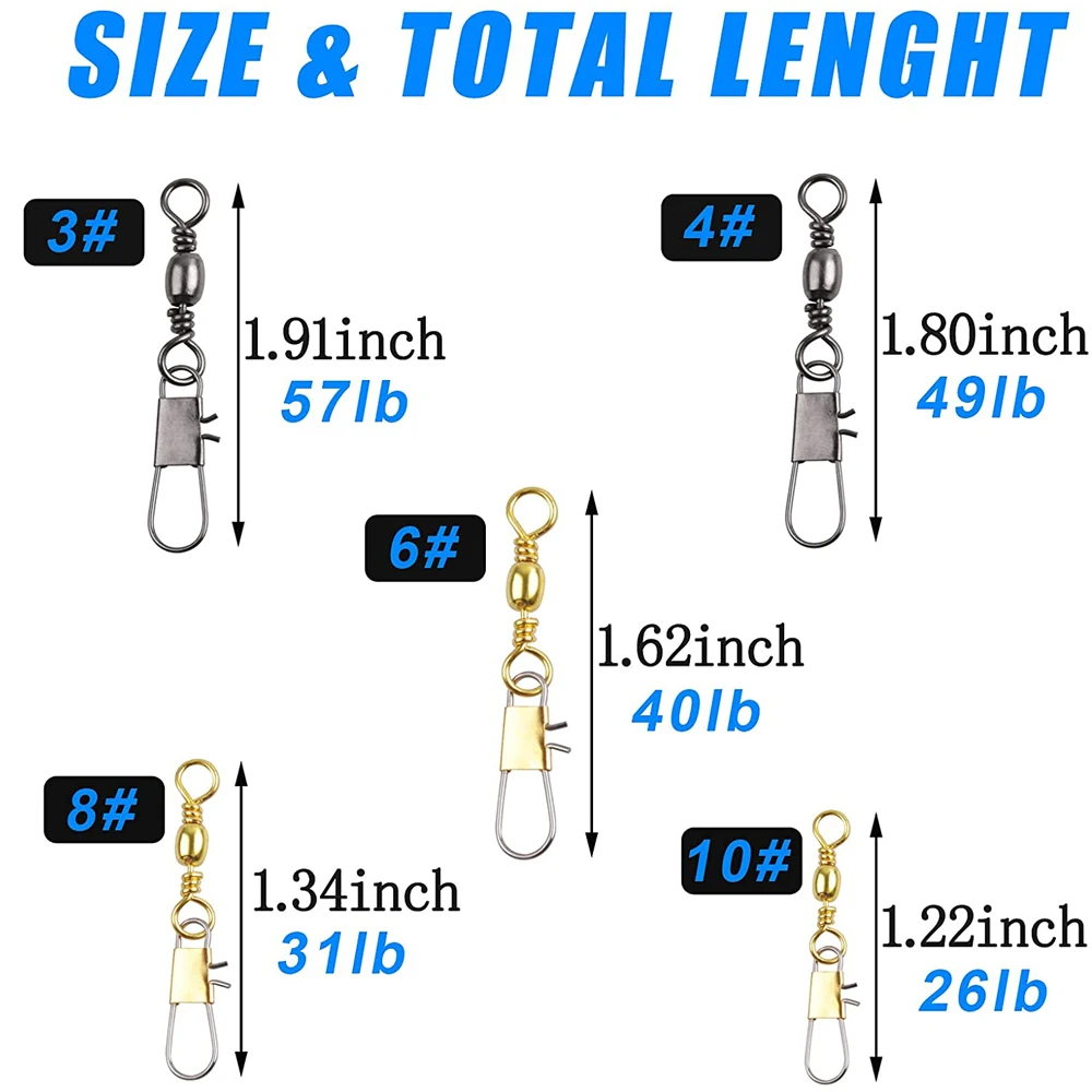 155Pcs/box Fishing Barrel Swivels with Safety Snaps Bearing Barrel Swivel  Fishing Accessories for Quick Connector Fishing Tools