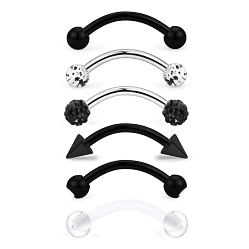 6PCS Stainless Steel Crystal Eyebrow Piercing Set 16G CZ Curved Barbell Helix Daith Piercing Lot Tongue Piercing Snake Eyes Bulk