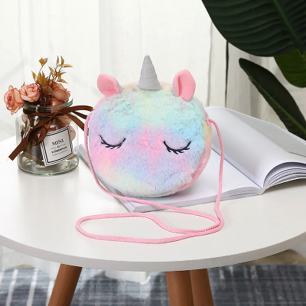 Cartoon Unicorn Shoulder Bag Women Girls Corduroy Square Belt Phone Purse Travel Fur Crossbody Bag Coin Purse Gift